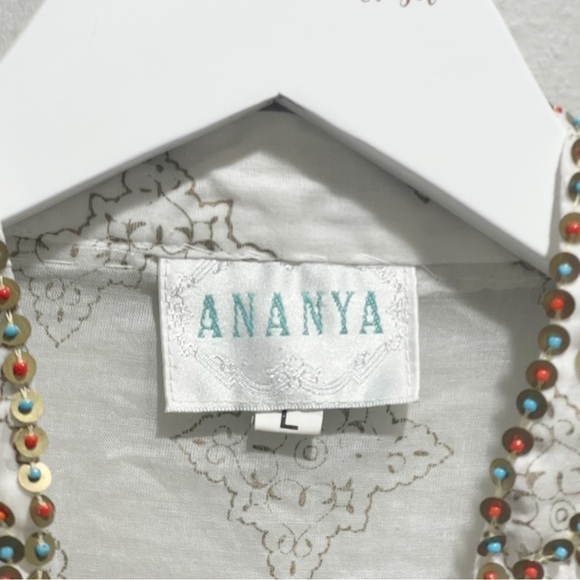 ANANYA Women’s White Multi Heavily Beaded Cotton Tunic Top Blouse Size Large - Picture 7 of 7